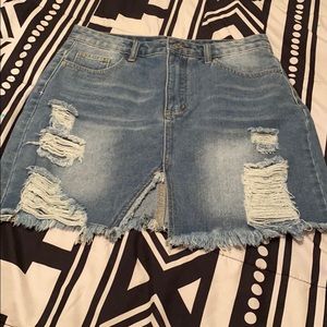 Denim distressed skirt